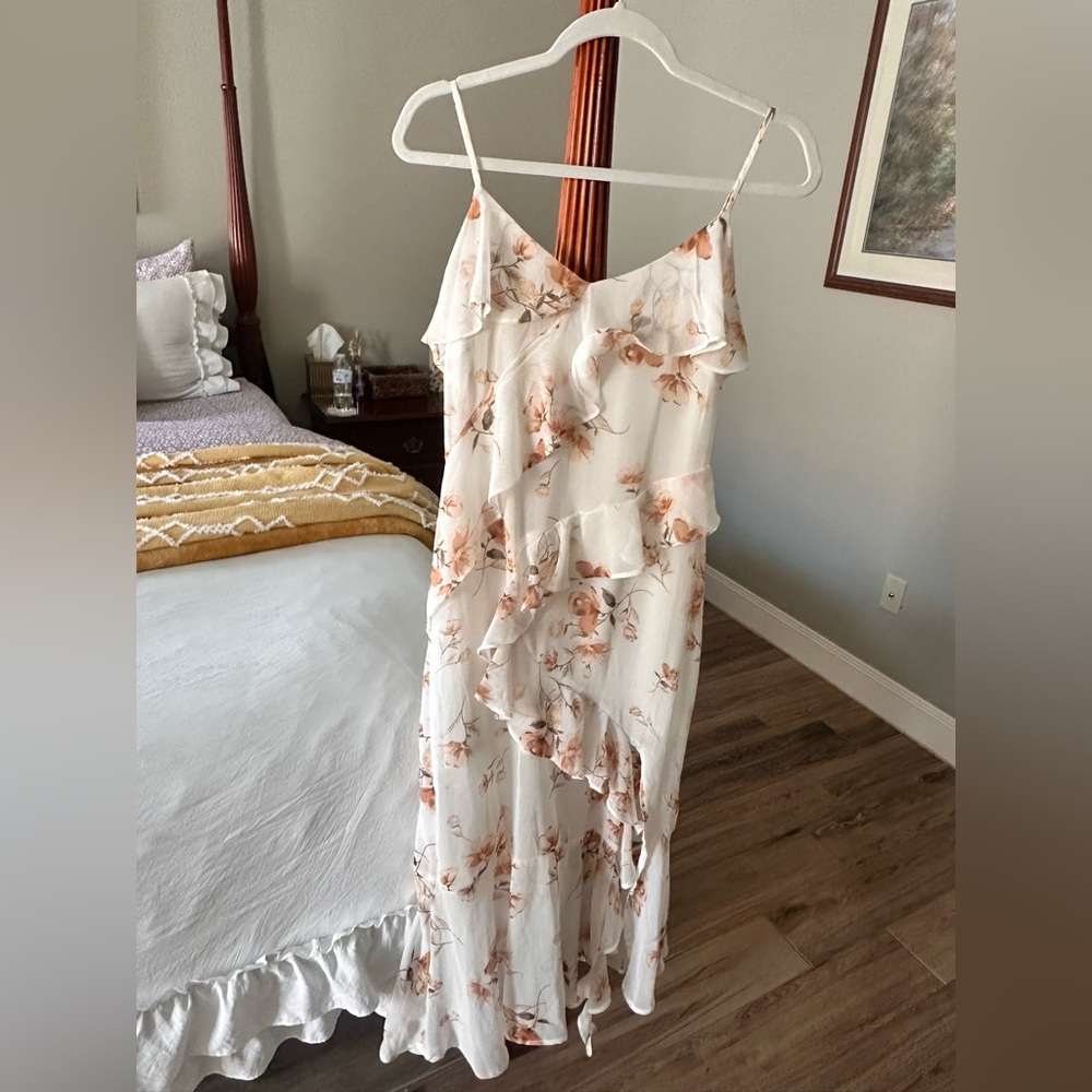 Floral White and Pink Ruffle Dress